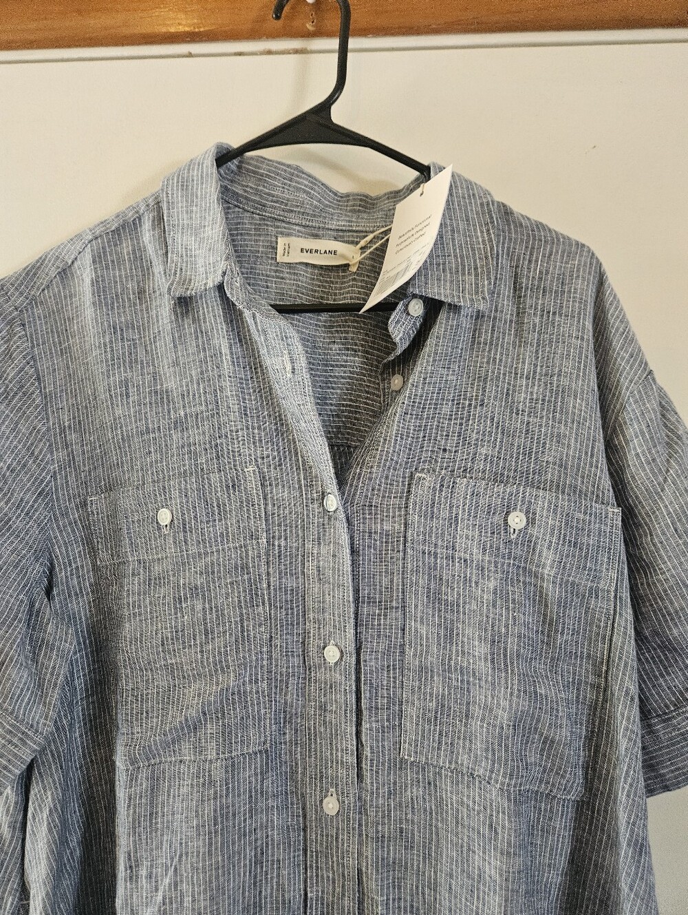 Everlane The Day Tripper Shirt Dress Linen in White/Blue Pinstripes L NEW - Picture 3 of 8